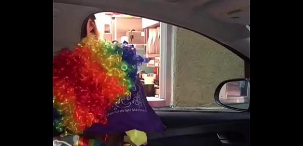  Clown gets dick sucked while ordering food